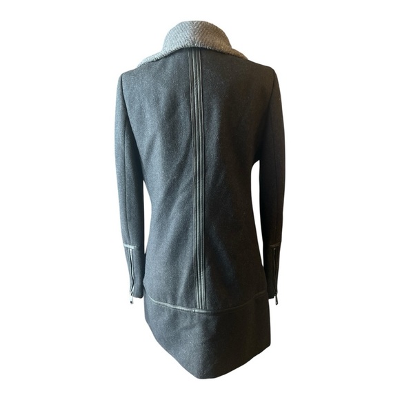 Guess Asymmetrical Zip Colorblock Coat Faux Leather Trim Wool Blend Small WA1 - Picture 2 of 7